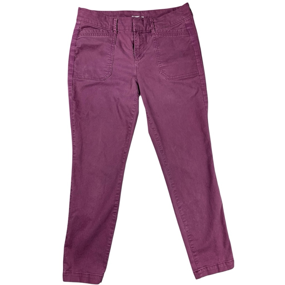 Women's Old Navy Pants Pixie Purple Chino Cotton Stretch Hook Eye Closure Size 4